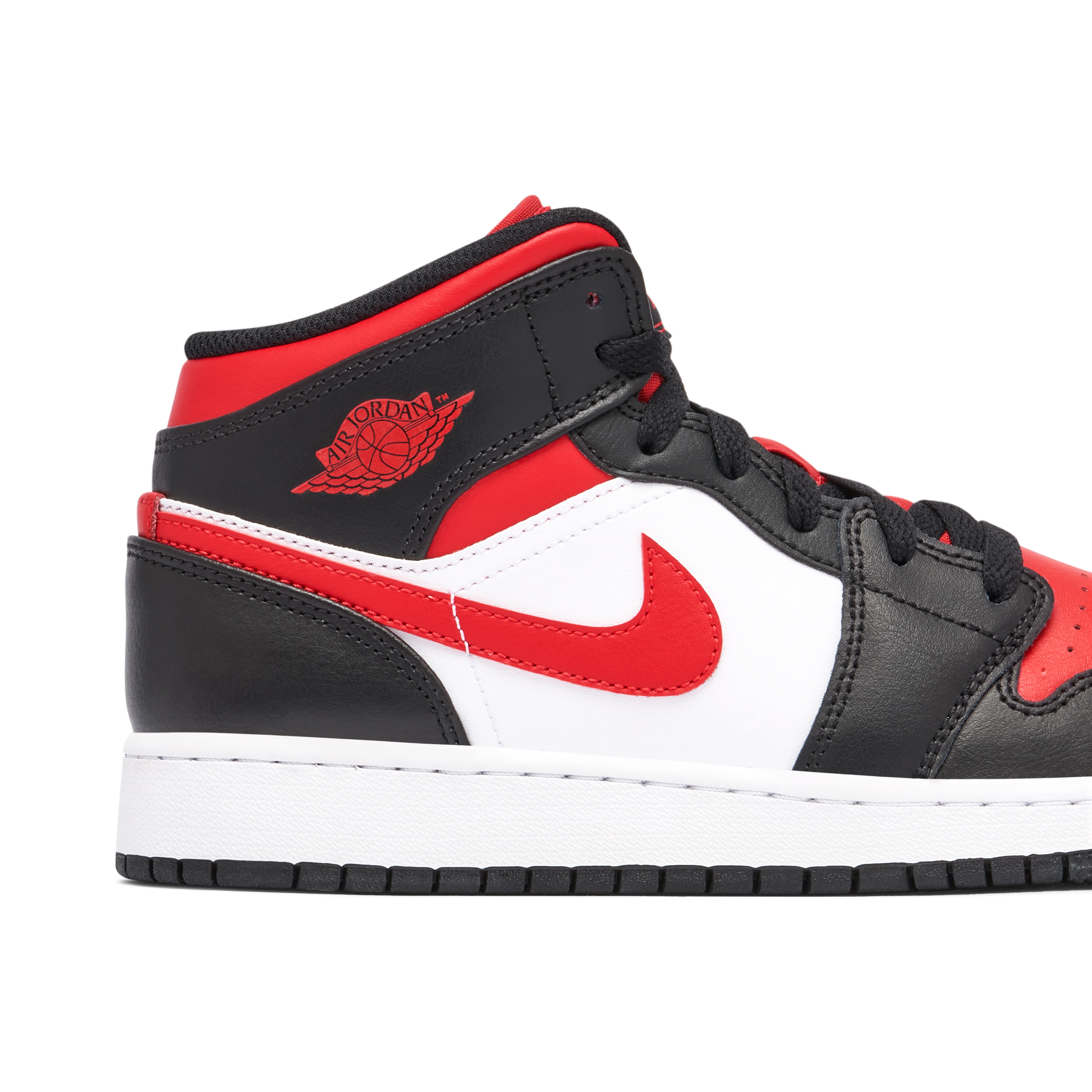 Air Jordan 1 Mid Bred Toe White GS 554725 079 Laced