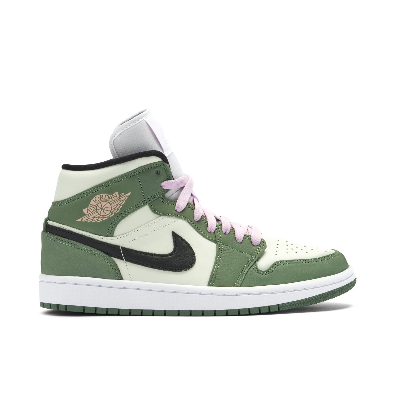 green jordan 1s with pink laces