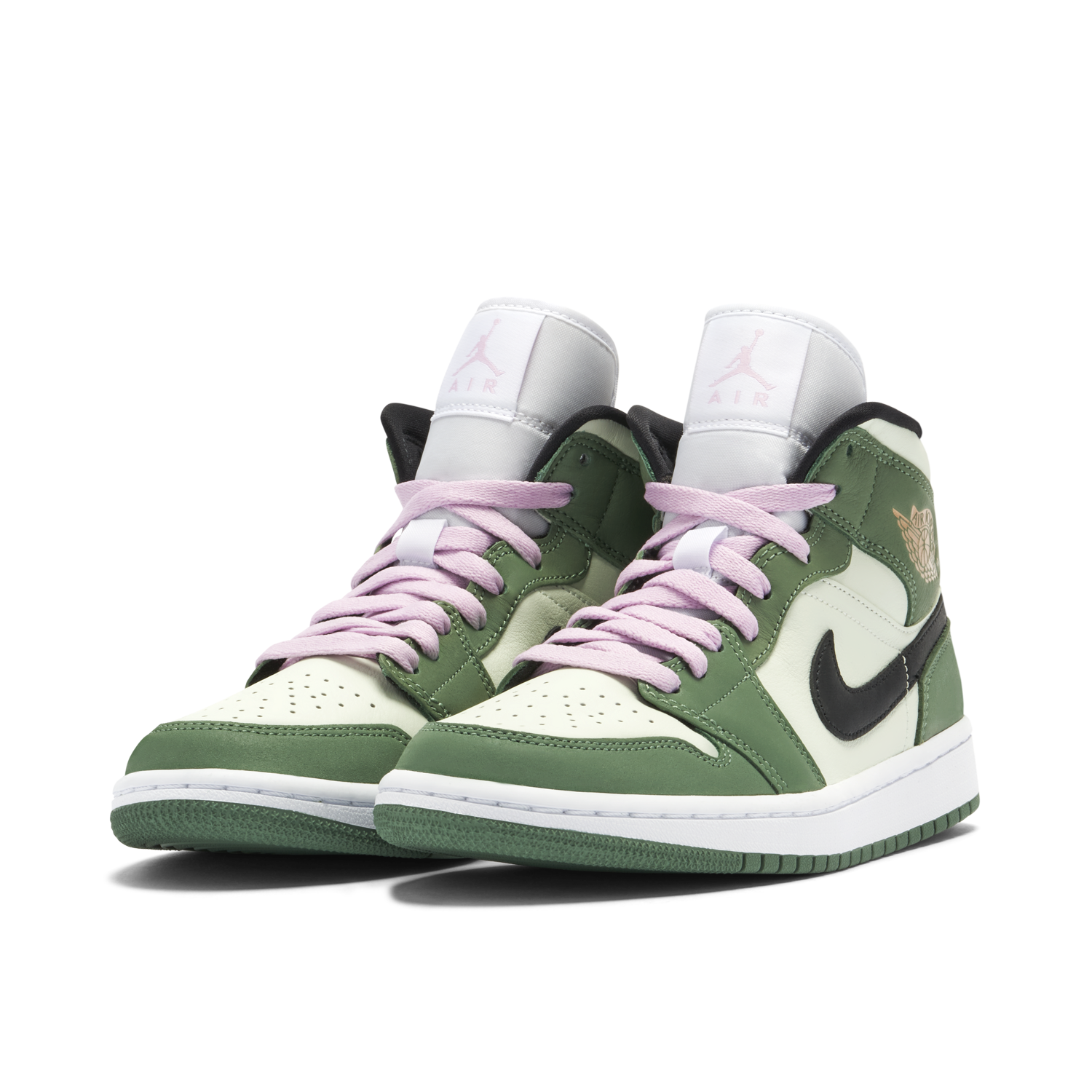 green jordan 1s with pink laces