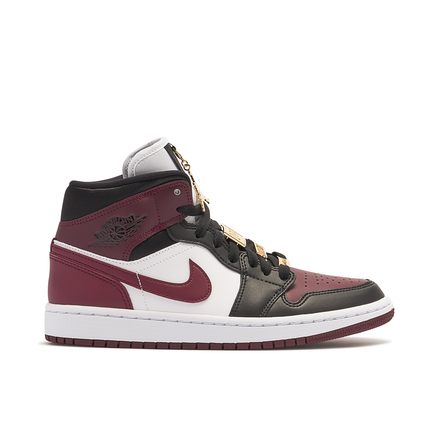 Air Jordan 1 Mid Maroon Black Gold Pendants, In... | Depop