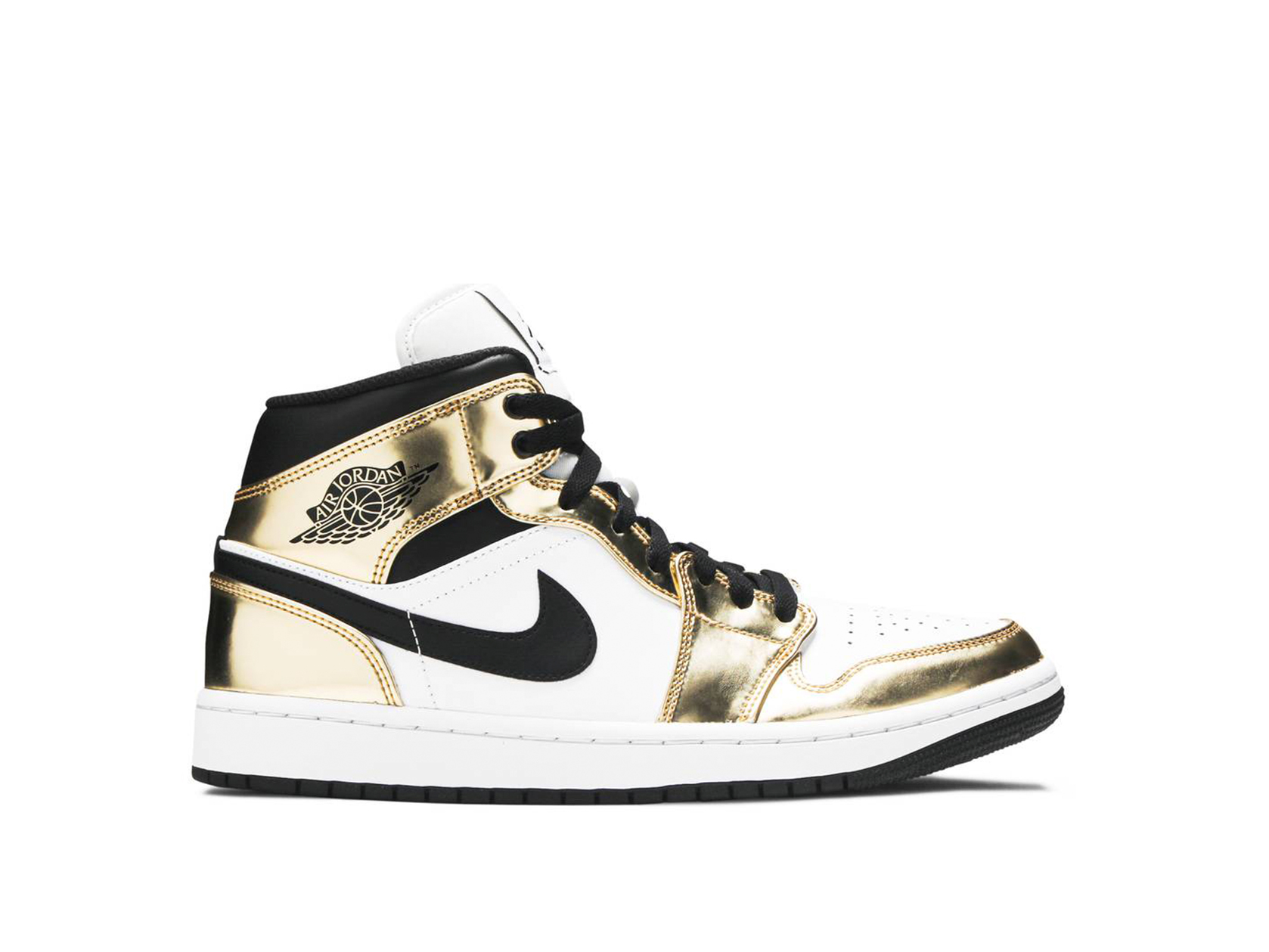 gold and black and white jordan 1