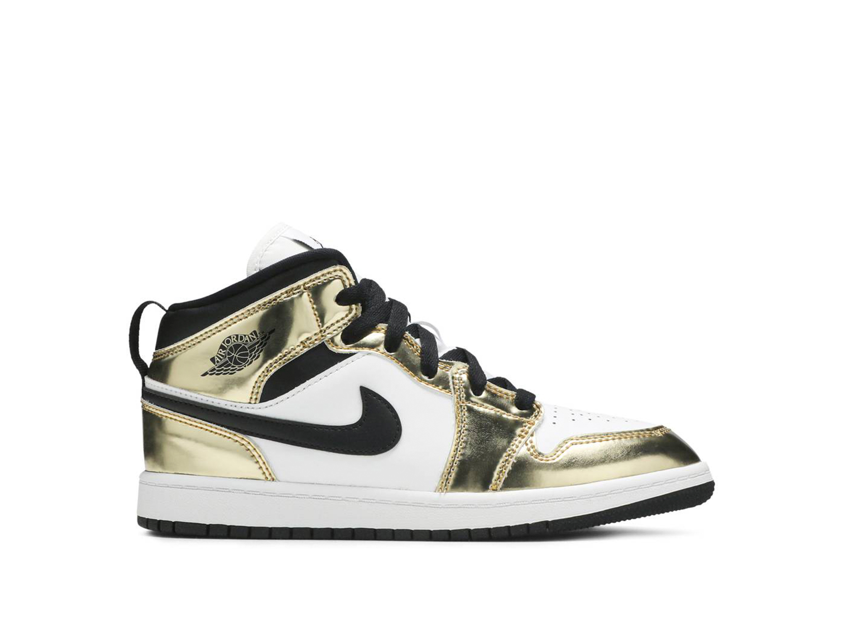 gold and black and white jordan 1